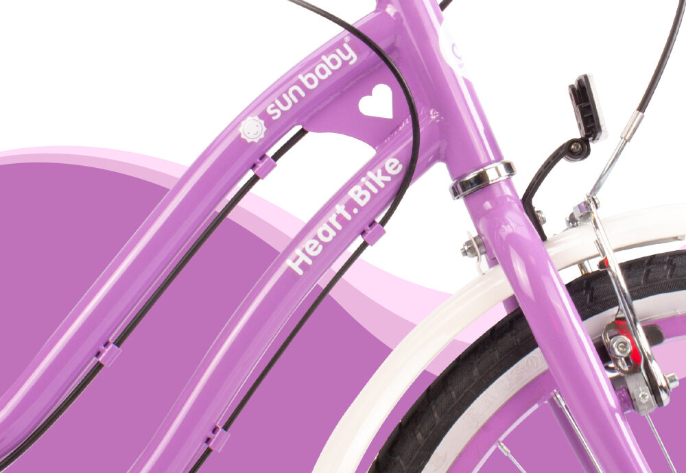 Rower dziecięcy SUN BABY Heart bike 20 cali dla dziewczynki Fioletowy rama stalowa 11,5-calowa dostosowana geometra do najmlodszych ponadprzecietna odpornosc na uszkodzenia mechaniczne i dzialanie czynnikow zewnwtrznych wybor rozmiaru ramy wzrost Twojego dziecka mierzony w zrelaksowanej pozycji typ roweru dla dzieci o wzroscie od 135 do 165 cm