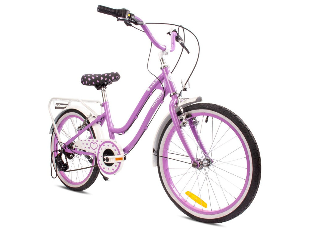 Rower dziecięcy SUN BABY Heart bike 20 cali dla dziewczynki Fioletowy hamulce V-Brake na przod na tyl lekkie duza sila hamowania podstawa bezpieczenstwa
