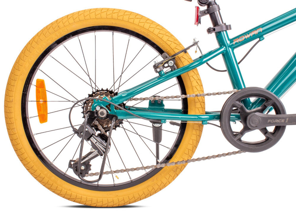 Rower dziecięcy SSUN BABY Verdant Rowan 20 cali dla chłopca Zielony kola rozmiar 20 cali aluminiowe obrecze kola zachowuja ksztalt opony stabilnie trzymane bezpieczna jazda szerokie opony typu BMX doskonala przyczepnosc do podloza regularne sprawdzanie cisnienia powietrza wartosc na bocznej czesci opony