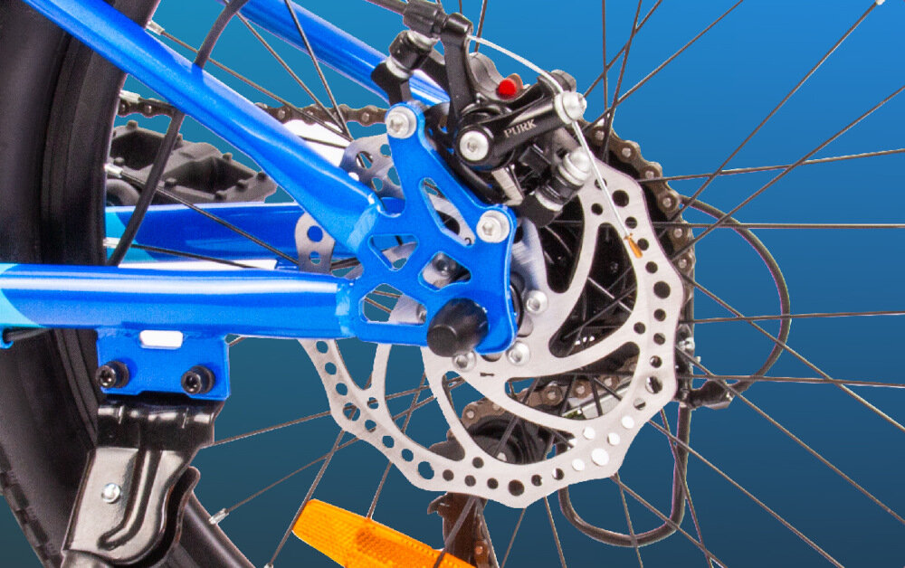 Rower dziecięcy SUN BABY Verdant Calix 20 cali dla chłopca Biało-niebiesko-pomarańczowy podstawa bezpieczenstwa kazdego rowerzysty hamulce V-Brake na przod na tyl lekkie duza sila hamowania hamulce z przod i z tylu podwojny pakiet bezpieczenstwa