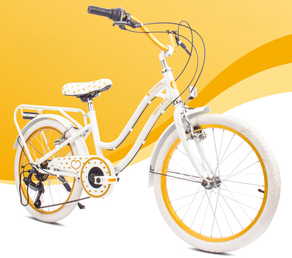 Rower dziecięcy SUN BABY Heart bike 20 cali dla dziewczynki Biało-złoty dla dzieic w wieku od 6 do 10 lat maksymalna waga do 50 kg trwalosc wytrzymalosc mocna konstrukcja