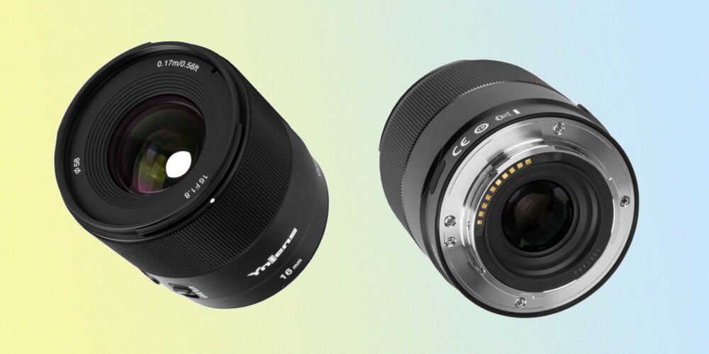 Obiektyw Yongnuo YN 16 mm f/1,8 DA DSM do Sony E w dwóch ujęciach od stony soczewki i od mocowania