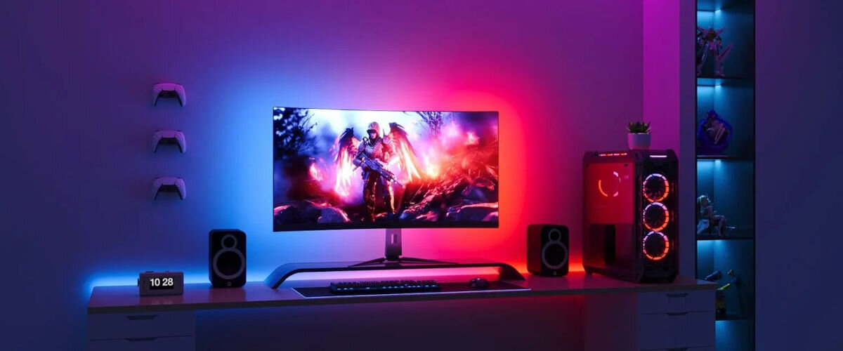 Taśma LED GOVEE Gaming Light Strip G1 H6609 1.8 m Wi-Fi/Bluetooth, gaming, RGBIC, synchronizacja, immersja, taśma led zamontowana za monitorem gamingowym w pokoju