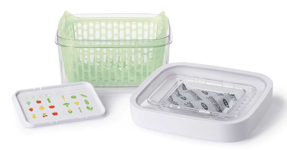 OXO-Wkłady do filtrów OXO Green Saver wymiary 7,62 x 0,76 x 5,08 cm wydłużenie żywności naturalny węgiel aktywny redukcja gazu etylenowego kompatybilność z pojemnikami z serii Green Saver uniwersalne praktyczne rozwiązanie