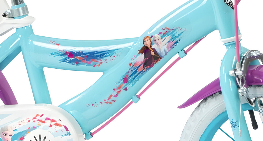 Rower dziecięcy DISNEY Kraina Lodu 14 dla dziewczynki rama stalowa 10-calowa odpornosc na uszkodzenia mechaniczne i dzialanie czynnikow zewnetrznych dostosowana do najmlodszych geometria roweru lekki 9,5 kg