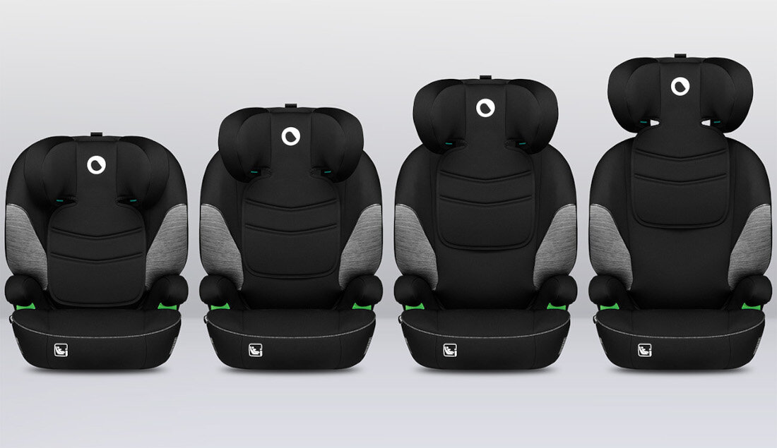 Fotelik samochodowy LIONELO Lars I-Size (15-36 kg) Czarno-szary 10-stopniowa regulacja zagłówka dostosowanie wysokosc