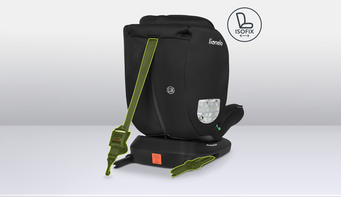 Fotelik samochodowy LIONELO Bastiaan I-Size (0-36 kg) Czarno-szary Prosty montaż system ISOFIX pas Top Tether wzrost