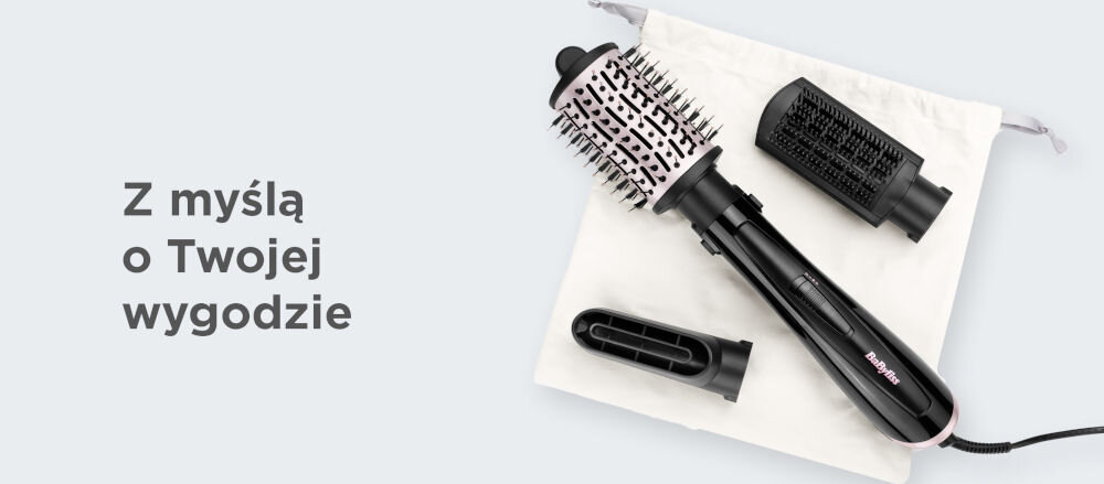 Suszarko-lokówka BABYLISS AS128E długi przewód 2,2 m obrotowy pełna swoboda ruchów zwiększony komfort użytkowania praktyczny woreczek bezpieczne przechowywanie ochrona przed uszkodzeniami wygoda komfort użytkowania