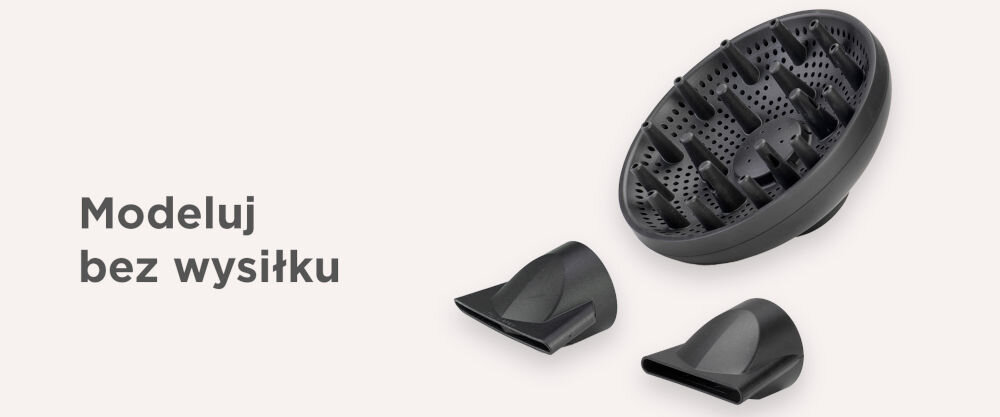 Suszarka BABYLISS 6716DE 2300W wymienne końcówki prostsza stylizacja wąskie koncentratory szybkie uzyskanie gładkich lśniących włosów naturalne loki dyfuzor podkreslenie skrętu dodanie naturalnego wyglądu