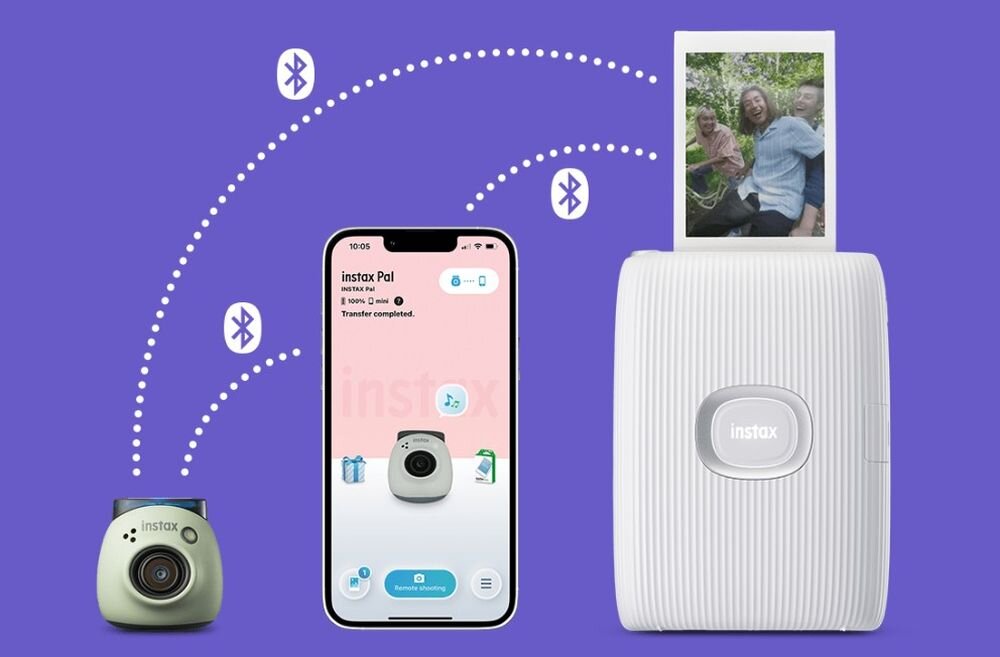 Aparat cyfrowy FUJIFILM Instax Pal  zdjęcia obiektyw ekran wizjer ogniskowa przysłona migawka obudowa bateria zasilanie filmy nagrywanie rozdzielczość matryca rozmiar przekątna tryby iso montaż lampa światło przyciski sterowanie menu kontrast jasność balans bieli filtry cmos karta pliki format zapis seria