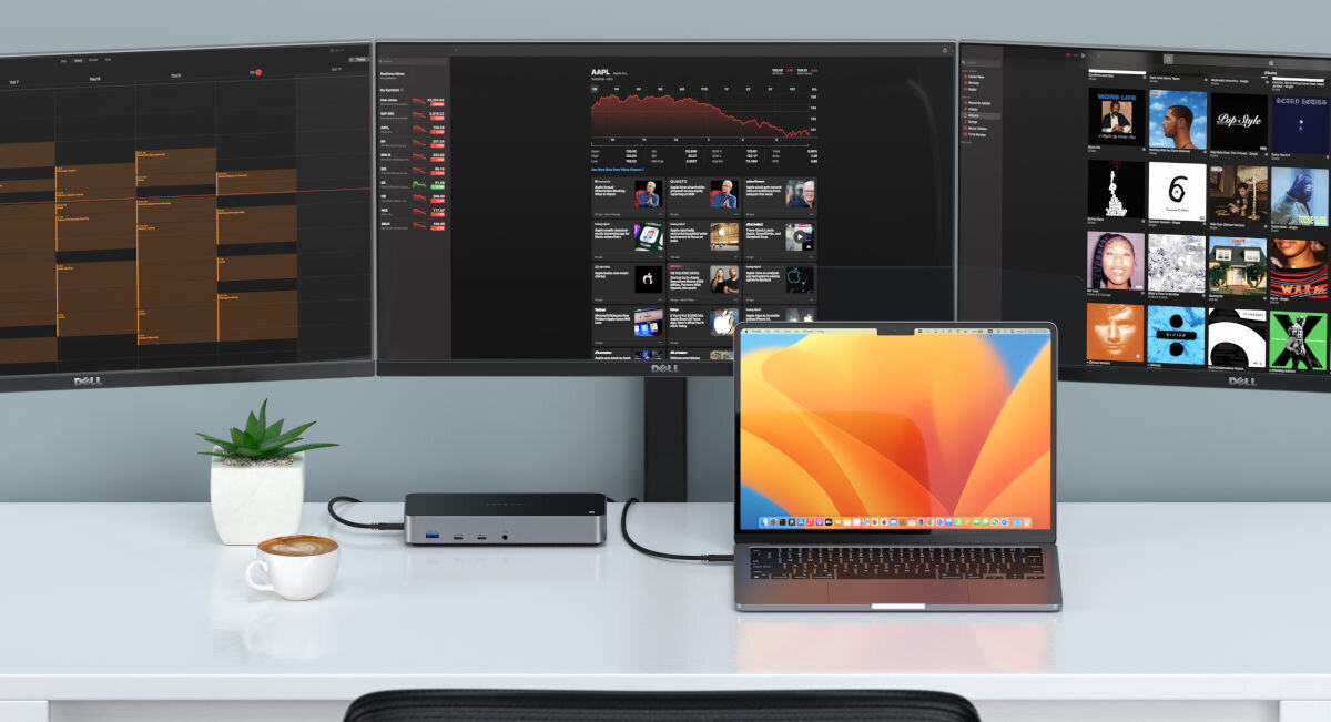 Hub SATECHI ST-D4KTM-EU Czarno-srebrny DisplayLink Manager wyświetlanie trzech sygnałów 4K 60 Hz 2x DisplayPort 1.4 3x HDMI 2.0 USB-A USB-C