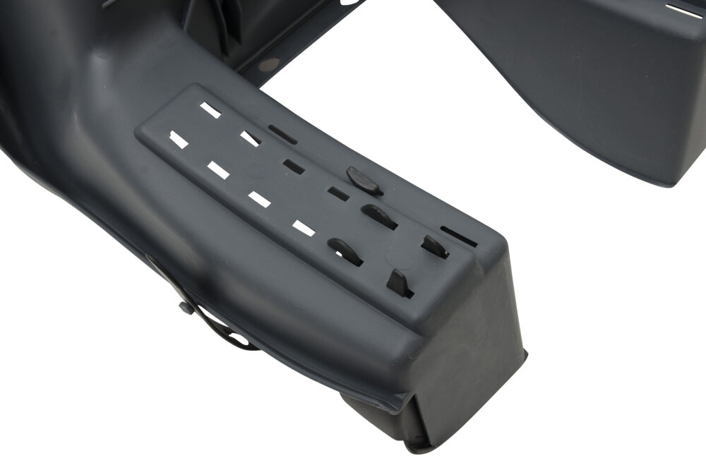 Fotelik rowerowy ELIBAS Grafitowy pasy ochronne z trzypunktowym blokowaniem osłonki na nogi podnóżki mają regulowaną wysokość