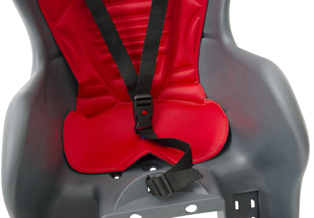 Fotelik rowerowy ELIBAS Grafitowy nie zawiera szkodliwych substancji dla dziecka i otoczenia certyfikat TÜV spełnia normy bezpieczeństwa EN 14344