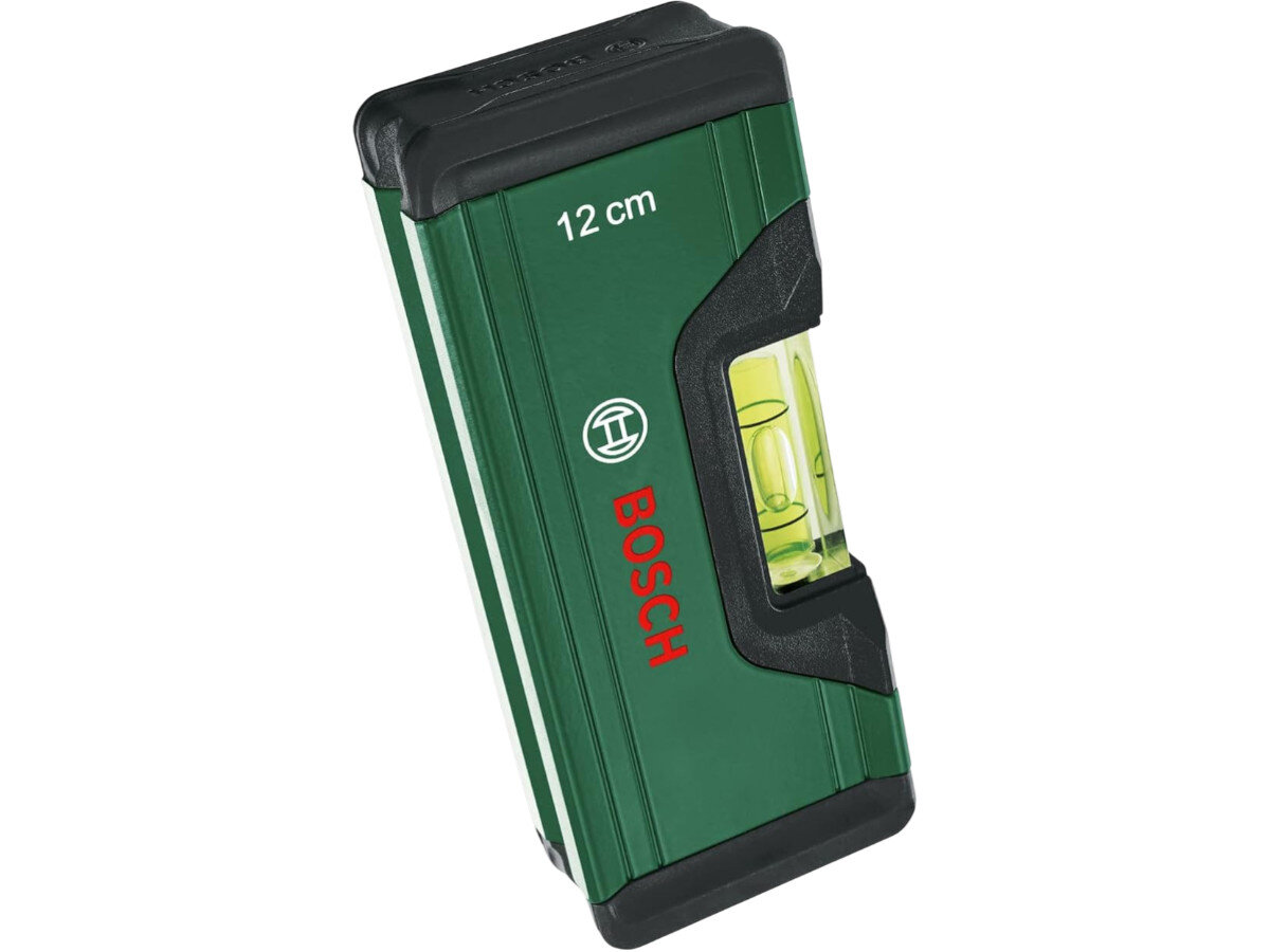 Poziomica BOSCH 1600A02H3H, precyzja, pomiar, rowek, podstawa, Poziomica Bosch 1600A02H3H 12 cm – widok na libellę.