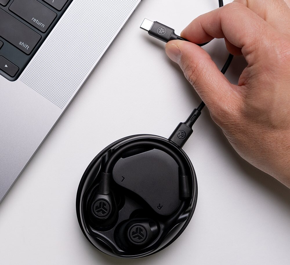 Słuchawki dokanałowe JLAB Work Buds Czarny design komfort lekkość dźwięk jakość wrażenia słuchowe ergonomia lekkość sport aktywność podróże czas pracy działanie akumulator
