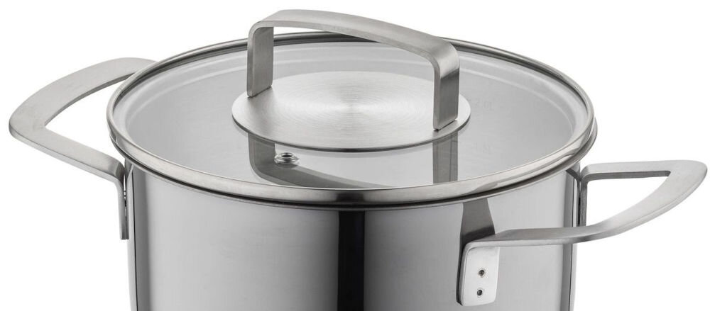 Garnek FLORINA Infinity  18 cm pokrywka z uchwytem uchwyty garnka srebrny garnek białe tło specjalnie wyprofilowaną krawędź ułatwienie przelewania płynów zachowanie porządku w kuchni ergonomiczne rozwiązanie komfort użytkowania Szklana pokrywa wykonana ze szkła hartowanego śledzenie procesu gotowania oszczędność energii pełną kontrolę nad przygotowywaną potrawą 