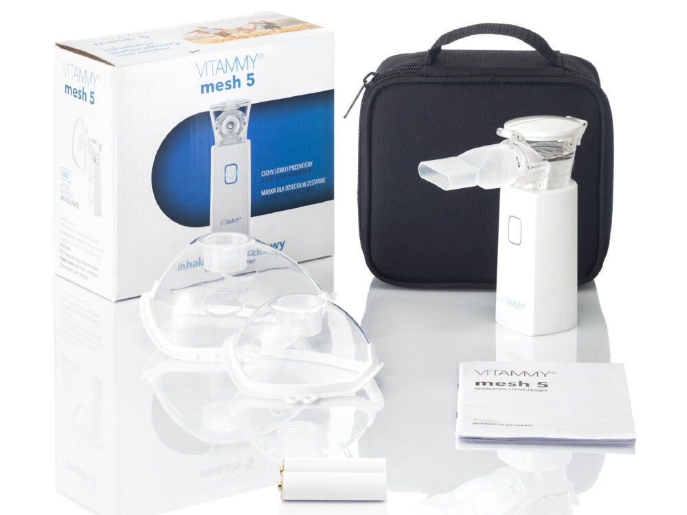 Inhalator nebulizator membranowy VITAMMY Mesh 5 0.2 ml/min pojemnik na lek maska dla dorosłych maska dla dzieci ustnik baterie