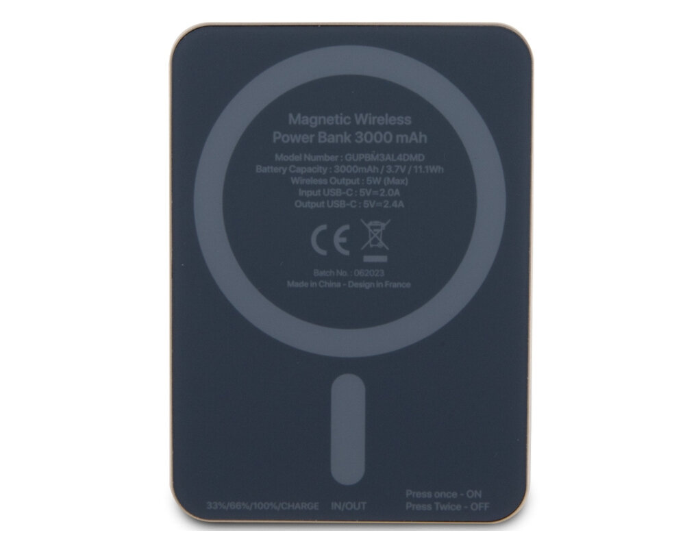 Powerbank indukcyjny GUESS 4G Strassed Metal Logo MagSafe 3000 mAh 5W Urządzenia moc ładowanie wymiary bateria pojemność bezpieczeństwo lekkość wygoda