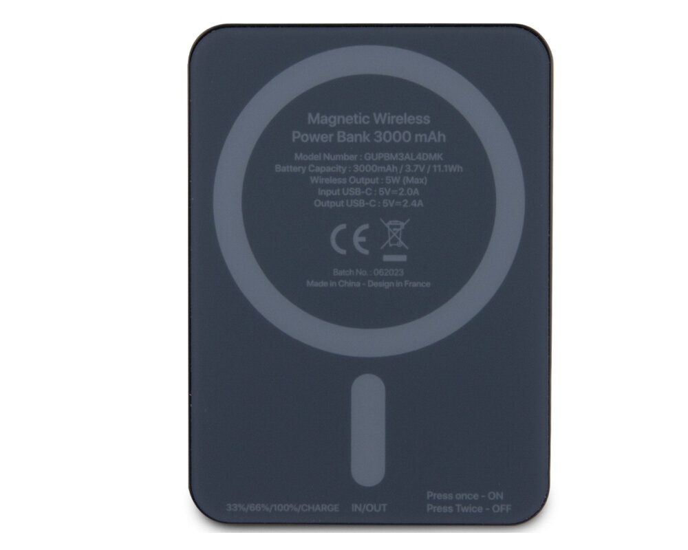 Powerbank indukcyjny GUESS 4G Strassed Metal Logo MagSafe 3000 mAh 5W Urządzenia moc ładowanie wymiary bateria pojemność bezpieczeństwo lekkość wygoda
