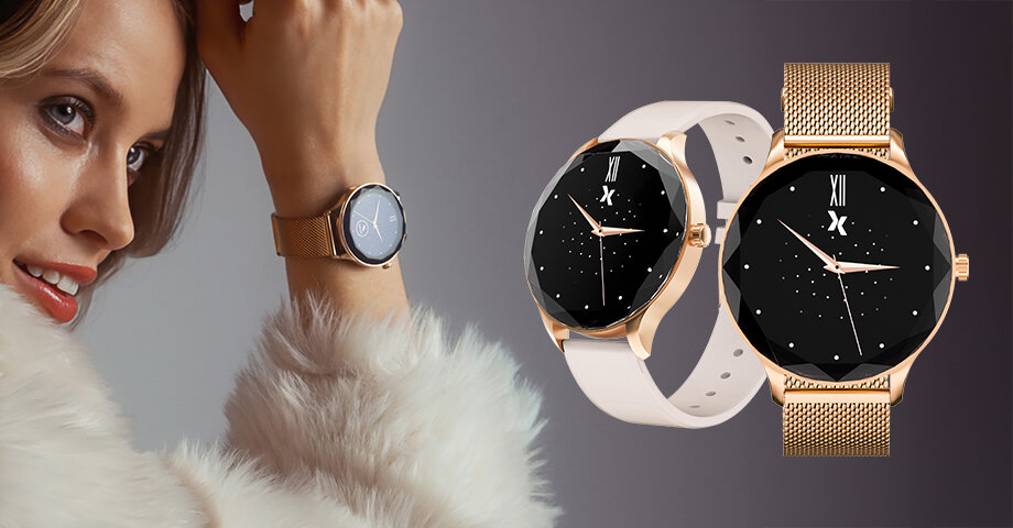 Smartwatch MAXCOM FW52 Diamond Złoty ekran bateria czujniki zdrowie sport pasek ładowanie pojemność rozdzielczość łączność sterowanie krew puls rozmowy smartfon aplikacja