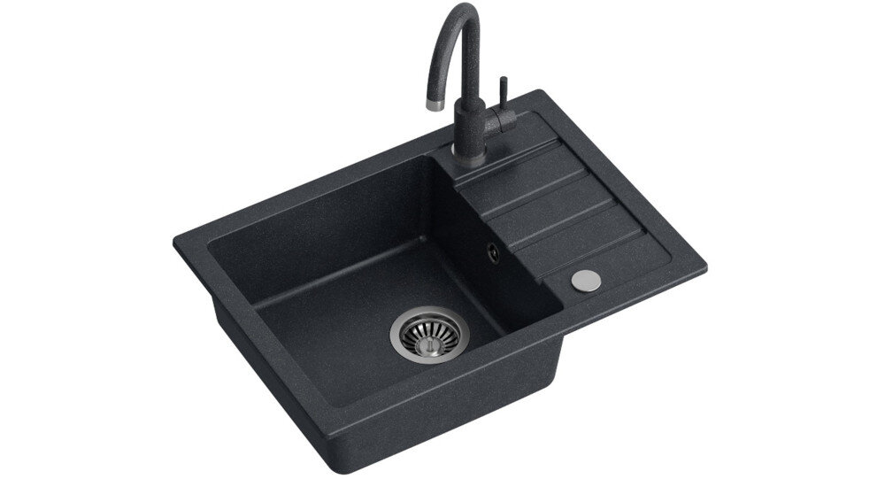 ZLEWOZMYWAK MYQ COLOR-SHORT CZARNY + BATERIA CZARNA SHOG1COL zestaw połączenie bateria zlewozmywak elementy wygląd styl syfon zaślepka