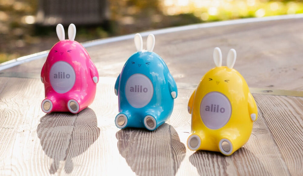 Zabawka edukacyjna ALILO Happy Bunny P1 Niebieski zabawa muzyką i gestami, trzy króliczki - różowy, niebieski, żółty