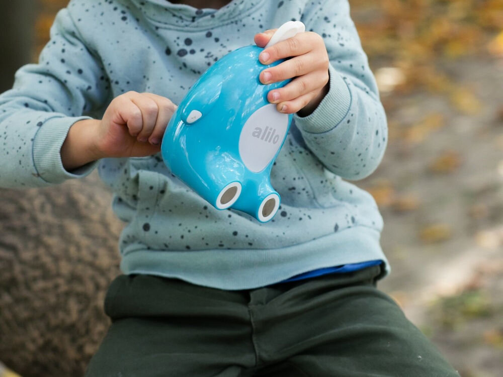 Zabawka edukacyjna ALILO Happy Bunny P1 Niebieski prosta obsługa, dzięki dobrze zaprojektowanym przyciskom, które są łatwe w obsłudze nawet dla najmłodszych dzieci, ruchomy ogonek, chłopiec kręcący ogonkiem króliczka