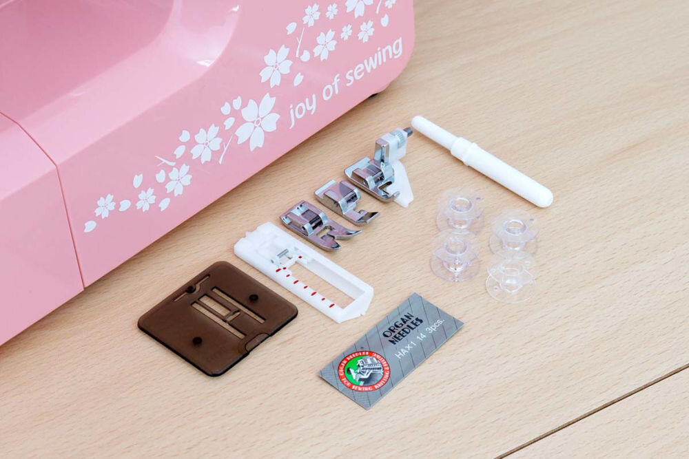 MASZYNA DO SZYCIA JANOME JUNO E1015 PINK wyposażenie stopki akcesoria instrukcja