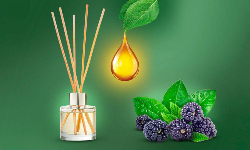 Patyczki zapachowe AIR WICK Essential Oils Poranna Rosa & Aromatyczne Jeżyny 40 ml produkt, KV i kropla