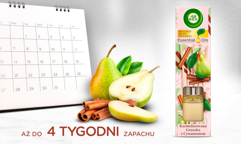 Patyczki zapachowe AIR WICK Essential Oils Karmelizowana Gruszka z Cynamonem 40 ml produkt, KV i kalendarz