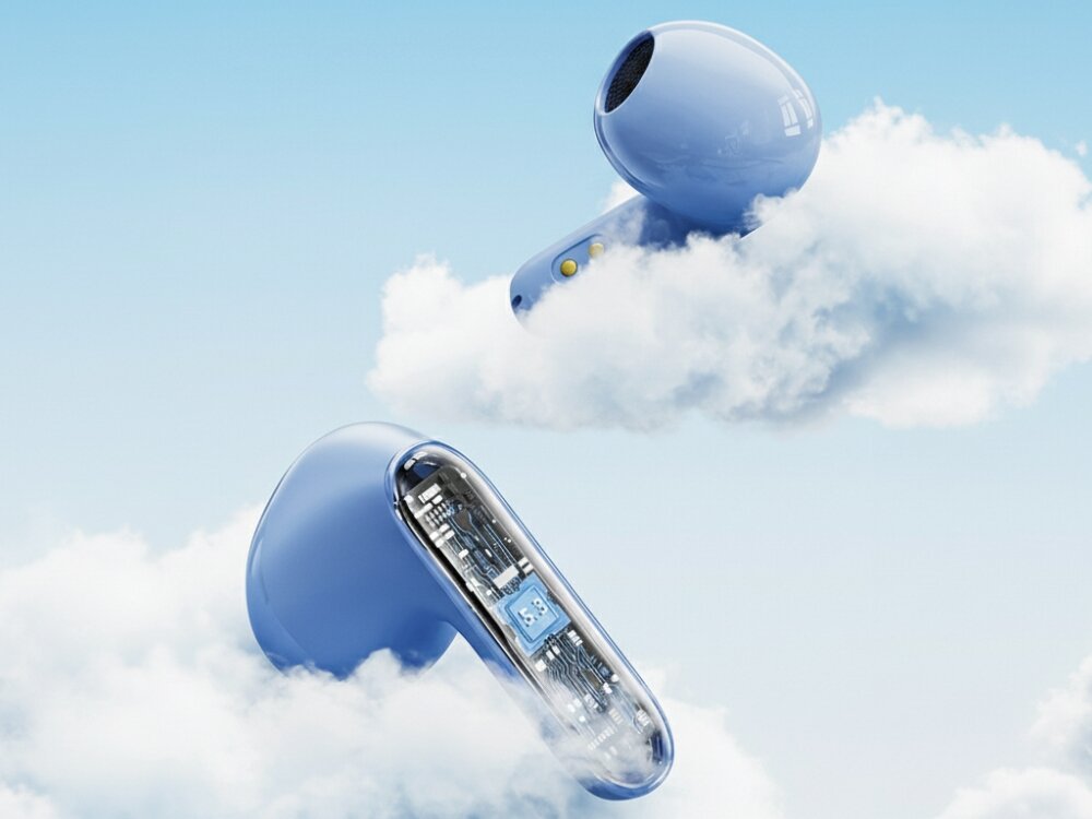 Stabilne połączenie Bluetooth 5.3 w słuchawkach TWS Awei słuchawki z widocznym wnętrzem w chmurach