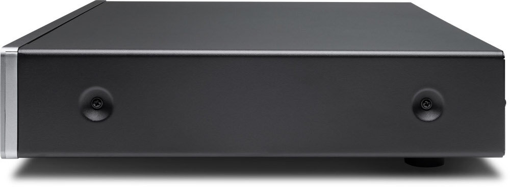 Odtwarzacz sieciowy CAMBRIDGE AUDIO AXN10 wymiary szerokość 430 mm wysokość 7.5 cm waga 3.3 kg, odtwarzacz z boku na białym tle