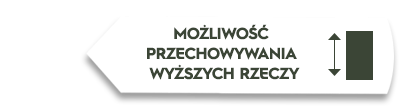 Grafika przedstawia biały prostokąt z tekstem: \'MOŻLIWOŚĆ PRZECHOWYWANIA WYŻSZYCH RZECZY\' oraz ikoną strzałki w pionie.