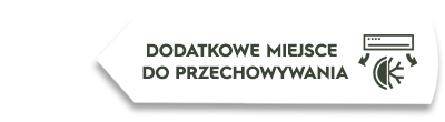 Grafika przedstawia biały prostokąt z tekstem \'DODATKOWE MIEJSCE DO PRZECHOWYWANIA\' oraz ikoną lodówki i strzałkami wskazującymi na symbol śnieżynki.