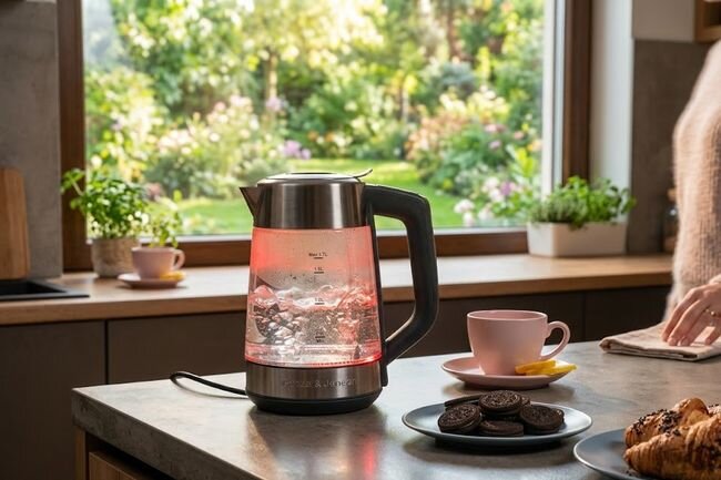 GÖTZE & JENSEN KT875G - czajnik na tle okna kuchennego