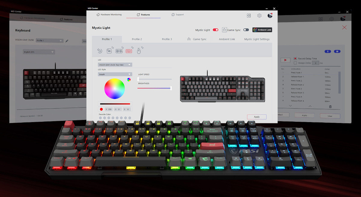 Klawiatura MSI Vigor GK41 Dusk aplikacja ustawienia profile