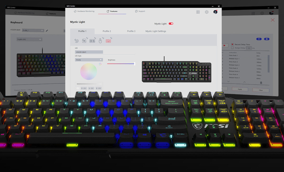 Klawiatura MSI Vigor GK41 aplikacja ustawienia profile