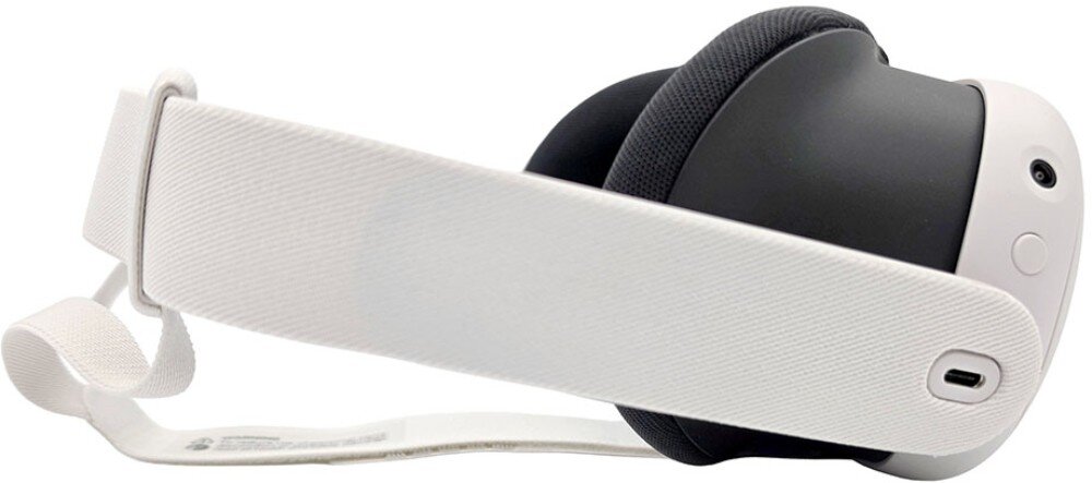 Na obrazie widoczne są gogle VR z białym paskiem i czarną częścią przylegającą do twarzy. Na boku gogli znajduje się port USB-C.