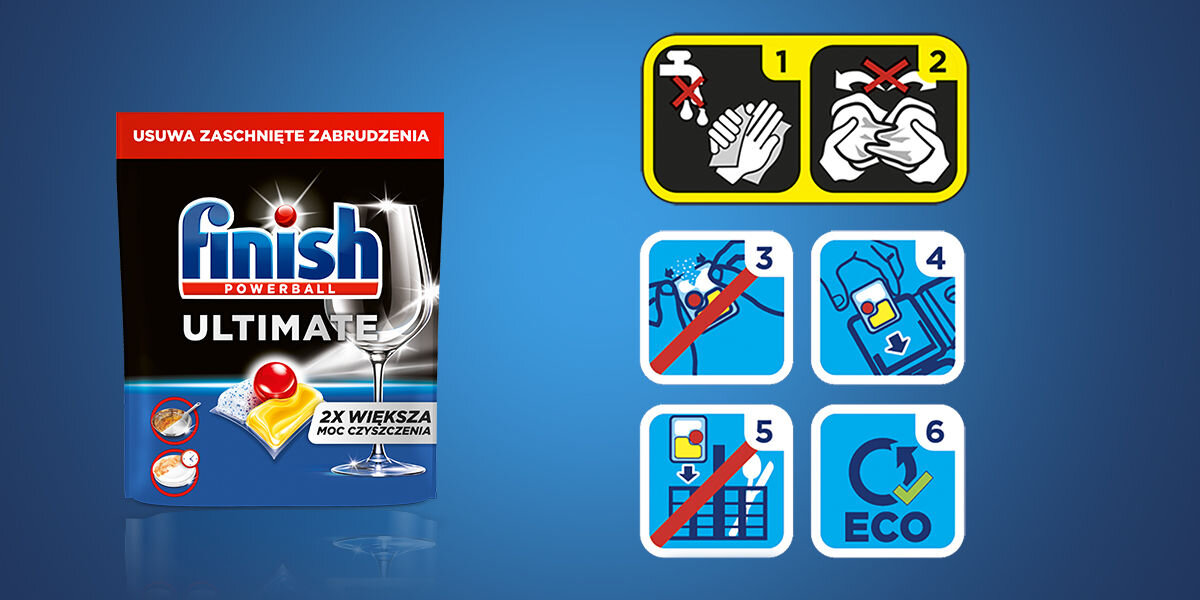 Kapsułki do zmywarki FINISH Powerball Ultimate All in 1 Lemon - 120 szt. sposób użycia instrukcja stosowania