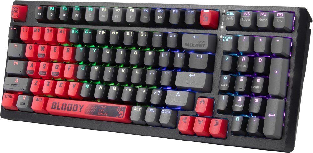 Klawiatura A4TECH Bloody S98 Sports Red RGB konstrukcja podkładki nóżki nakładki PBT