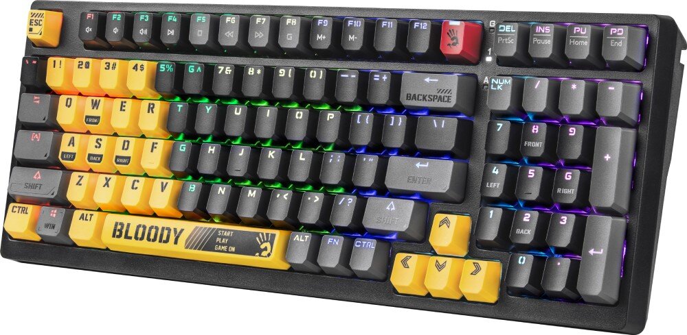 Klawiatura A4TECH Bloody S98 Sports Lime RGB konstrukcja podkładki nóżki nakładki PBT