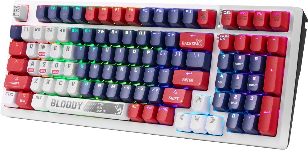 Klawiatura A4TECH Bloody S98 Sports Navy RGB konstrukcja podkładki nóżki nakładki PBT