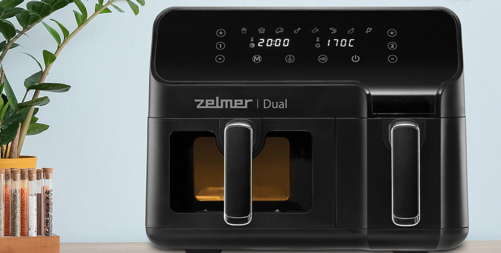 Frytkownica beztłuszczowa ZELMER ZAF9000 Air Fryer z podwójnym koszem ekran dotykowy panel