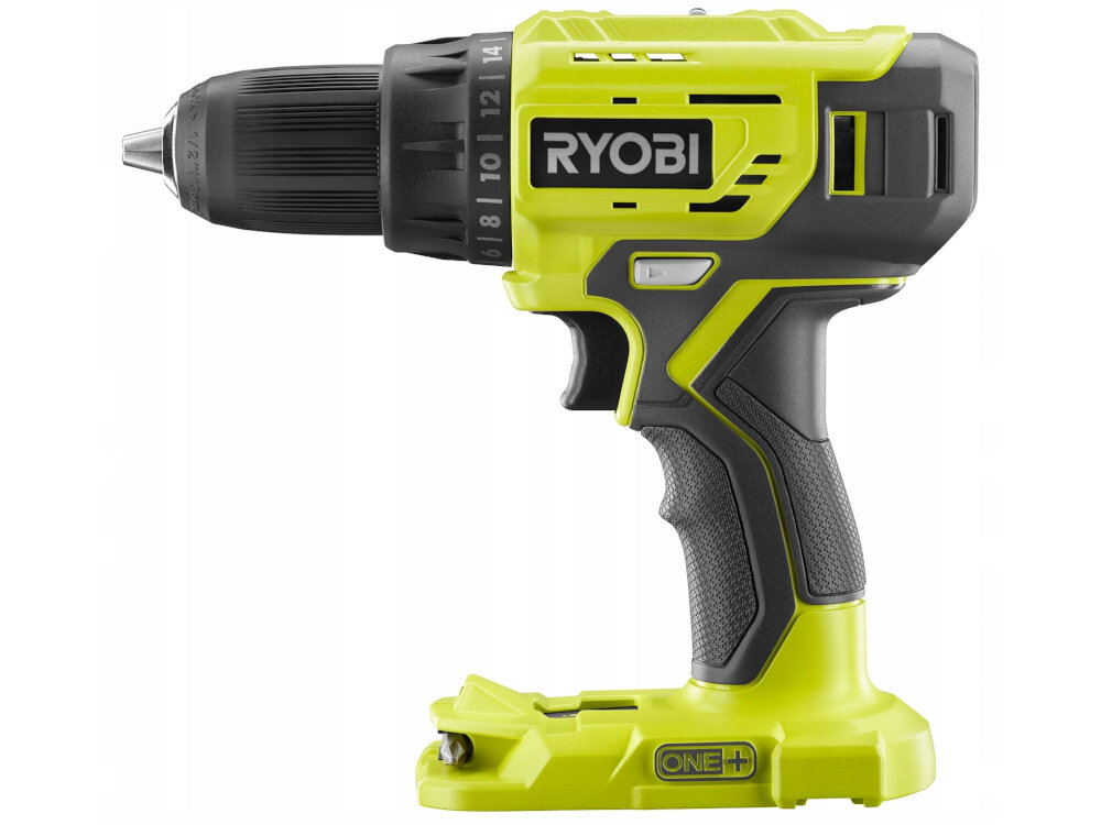 Wiertarko-wkrętarka RYOBI R18DD4-220OTA55 świetne parametry techniczne solidne niezawodne do prac remontowych montażowych wykończeniowych instalatorskich konstrukcyjno-budowlanych do pracy z drewnem materiałami drewnopodobnymi metalem tworzywach sztucznych do wkręcania wkrętów przykręcania nakrętek i śrub