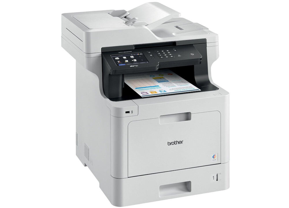 Urządzenie wielofunkcyjne BROTHER DCP-L5510DW Automatyczny druk dwustronny, Wi-Fi urządzenie pod kątem na białym tle rozdzielczość druku wyraźny tekst wydruki korespondencja biurowa