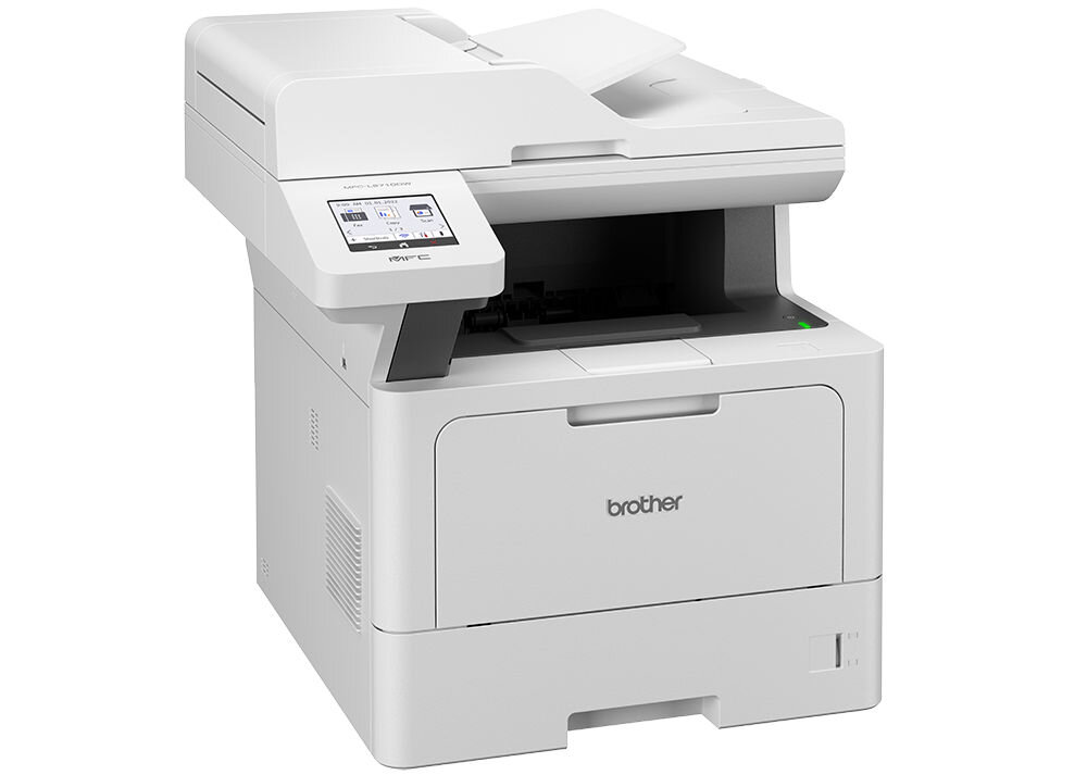 Urządzenie wielofunkcyjne BROTHER MFC-L5710DW Automatyczny druk dwustronny, Wi-Fi prezentacja urządzenia na białym tle pod kątem wymiary odpowiednie umiejscowienie solidna bryła