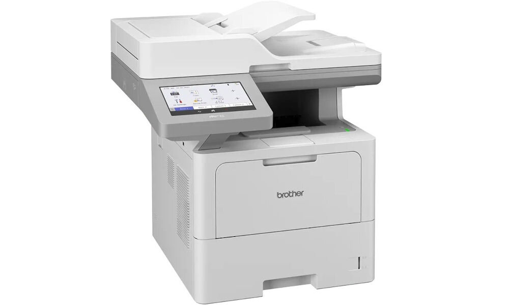 Urządzenie wielofunkcyjne BROTHER MFC-L6910DN Automatyczny druk dwustronny prezentacja urządzenia na białym tle pod kątem rozdzielczość druku wyraźny tekst wydruki korespondencja biurowa