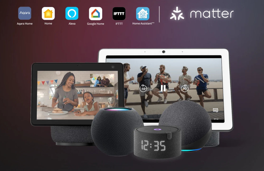 AQARA WL-S02D AQARA WL-S02D platform smart home Apple Home, Samsung SmartThings, Yandex Smart Home, Alexa, Google Home, IFTTT, Matter alertów krytycznych automatycznych powiązań - ikony ekosystemów Apple Home, Samsung SmartThings, Yandex Smart Home, Alexa, Google Home, IFTTT, Matter