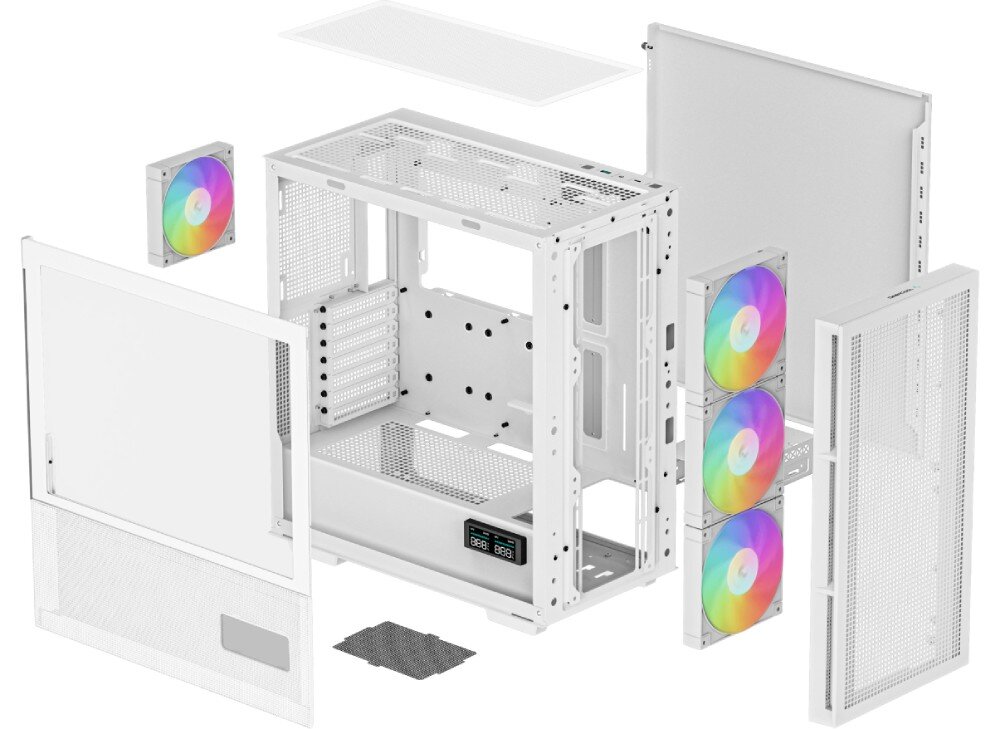 Obudowa DEEPCOOL CH560 Digital Biały obudowa rozebrana na części z widocznymi elementami komponenty kompatybilność