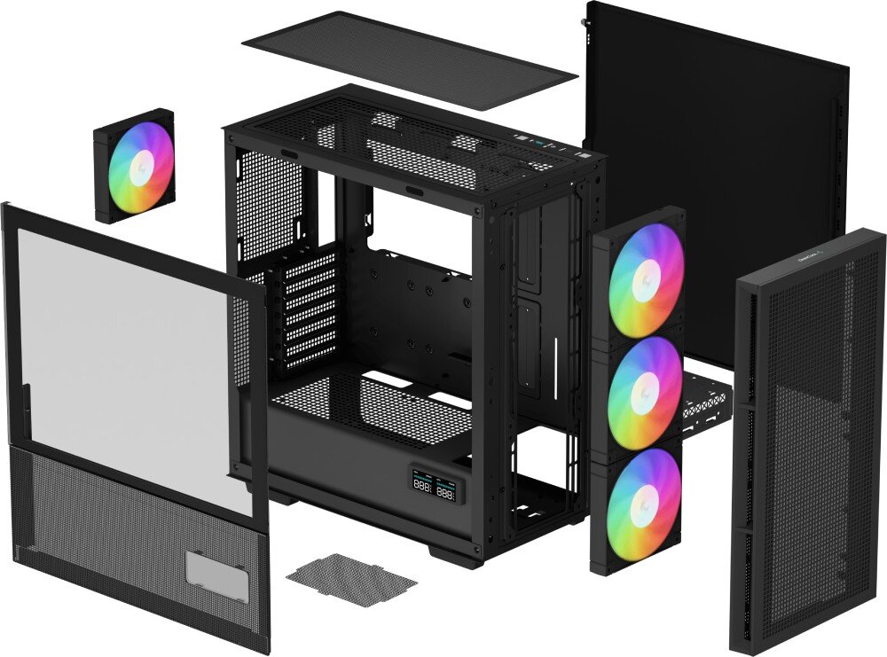 Obudowa DEEPCOOL CH560 Digital Czarny obudowa rozebrana na części z widocznymi elementami komponenty kompatybilność